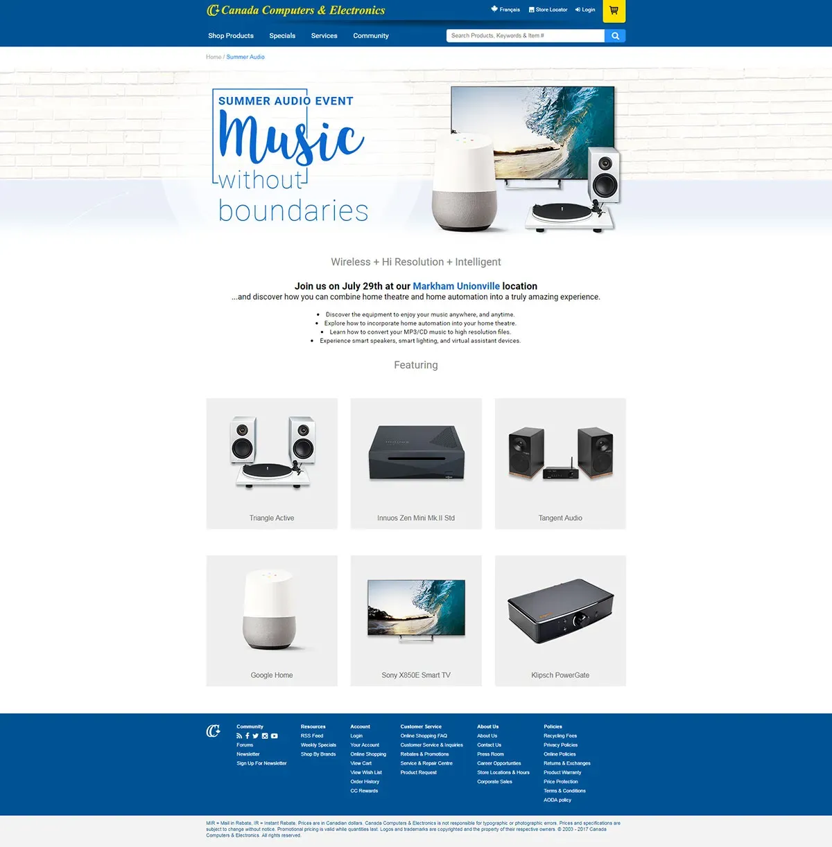 Canada Computers Summer Audio promo page