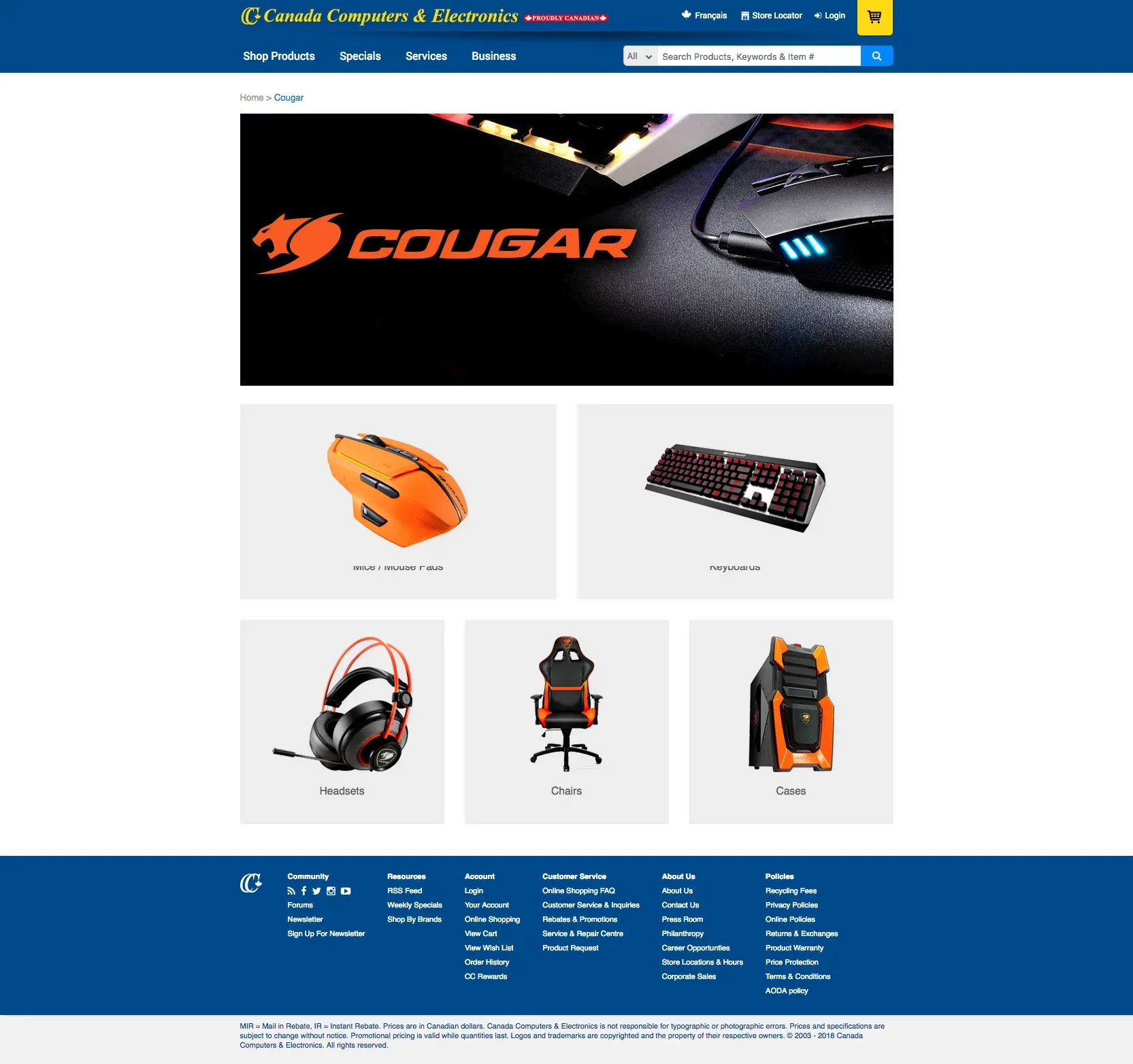 Canada Computers Cougar landing page